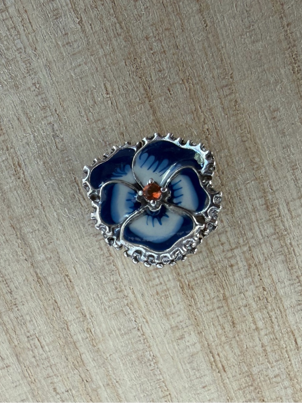 Pandora Blue Pansy Flower Enamel Sterling Silver Charm